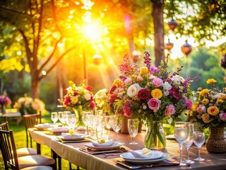 Obraz premium Romantic Outdoor Wedding Table Decor: Double Exposure Photography