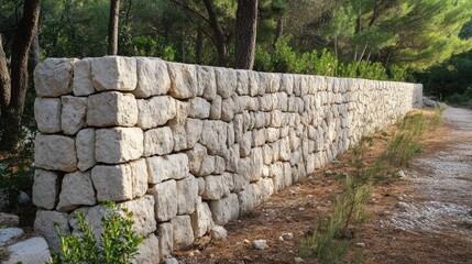 Stone drywall fence nestled in lush forest on Cres Island showcasing traditional craftsmanship and natural beauty