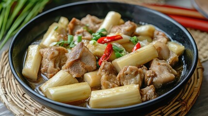 Bamboo Shoots with Pork Bones in Savory Broth Traditional Asian Cuisine Dish