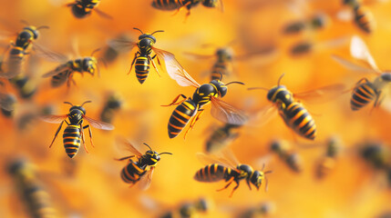 Vector seamless background of wasps. Chaotic wasps.