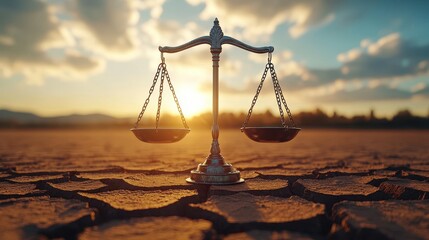 Symbol of Justice on Dry Ground at Sunset