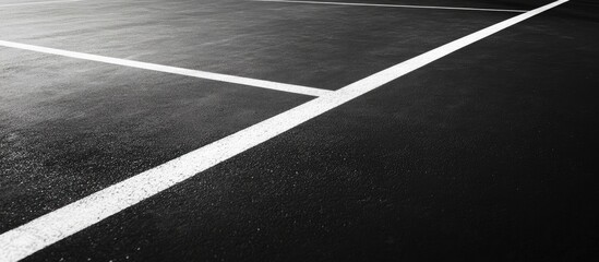 Wide Angle View of Black Court with White Line Detail and Ample Copyspace for Text in a Sport Setting