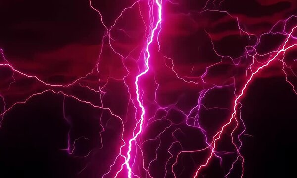 Vfx pink and red storm lightning bolts on dark backdrop
