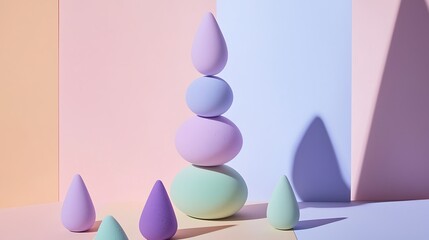 A colorful stack of makeup brushes with a purple one on top