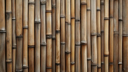 Fototapeta premium Natural bamboo fence texture for sustainable design backgrounds in interior and exterior decor, showcasing warmth and organic beauty.