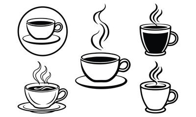 Steaming coffee cup line art vector design. Perfect for all print items. Isolated on white background.