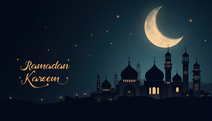 Inspiring banner featuring 'Ramadan Kareem' with crescent moon and stars, beautifully capturing the festive spirit of the month.