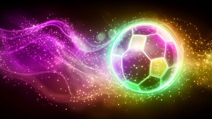 Glowing Soccer Ball with Energetic Abstract Background