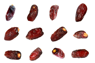 12 different angle Dried date collections are isolated on a transparent background
