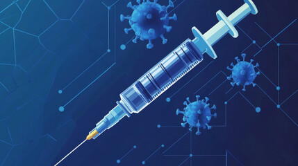 A hologram of an injection into a virus. Vaccination of polygons, triangles of dots and lines. Injections into the virus have a low-poly structure of the compound. Technology concept vector.