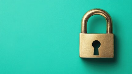 Brass padlock with a keyhole against a bright emerald green background, fresh and vibrant.