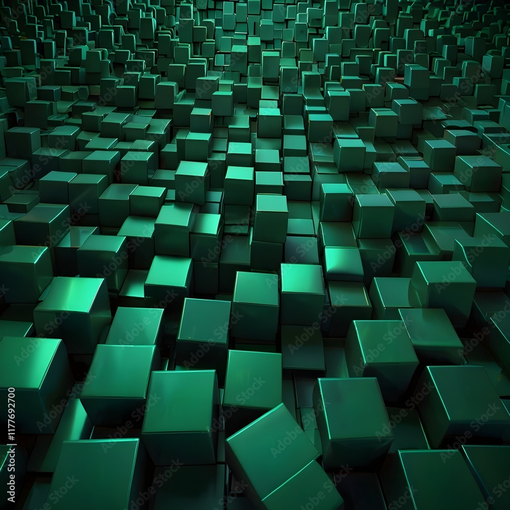 Wall mural an abstract, psychedelic background featuring a mesmerizing array of green cubes,