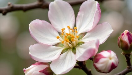 Close-up of a stunning white and pink flower in a blooming garden