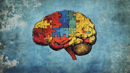 illustration of a brain composed with puzzle pieces, medical health care concept, Alzheimer, dementia