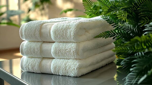 Stack of White Towels on Metallic Table