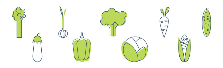 Green Veggie and Vegetable Line Icon Vector Set