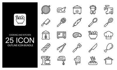 Cooking And Kitchen Element Outline Icon vector illustration bundle. black and white outline icon pack.