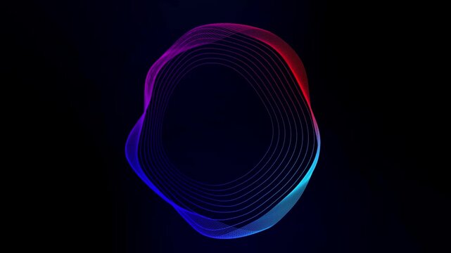 Abstract 3D render neon circle. Purple neon circles abstract futuristic hi-tech motion background seamless loop. Video 3D animation neon round frame, circle, ring shape, empty space, ultraviolet light