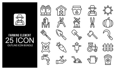 Farming Icon. Farming Element Outline Icon vector illustration bundle. black and white outline icon pack.