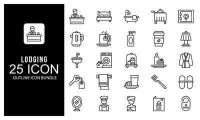 Hotel icon. Lodging icon outline vector illustration bundle. black and white outline icon pack.