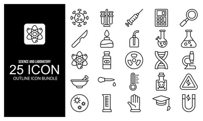 Science And Laboratory icon outline vector illustration bundle. black and white outline icon pack.