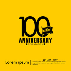 100th years anniversary celebration emblem. anniversary logo isolated with flag pole on yellow background. vector illustration template design for web, flyers, poster, greeting card