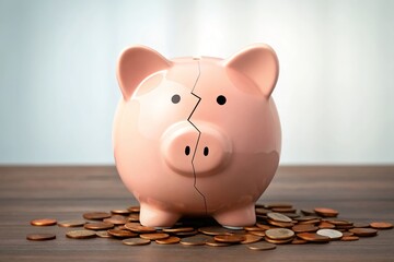 A piggy bank with a crack, symbolizing financial strain.