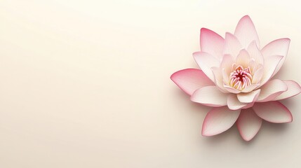 Minimalist pink lotus flower design on a smooth white and beige gradient background.