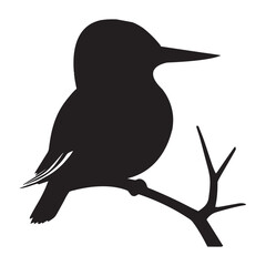 Kingfisher Silhouette vector illustration, bird on a branch vector art