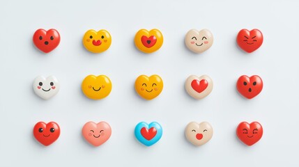 Colorful heart-shaped buttons representing various emotions.