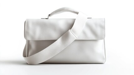 Obraz premium Premium white leather messenger bag, isolated on a bright white background, sleek and professional.