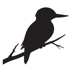 Kingfisher Silhouette vector illustration, bird on a branch vector art