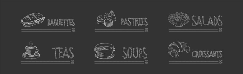 Restaurant Menu Chalk Drawn Dish and Meal Vector Set