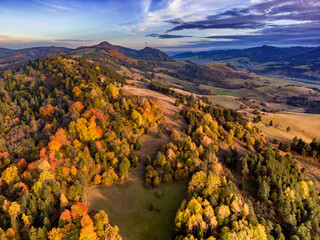 View from the drone of the Pieniny Mountains in Poland
