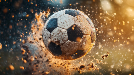 Fototapeta premium Football of the particles. Soccer wind carries particles. Graphic concept football
