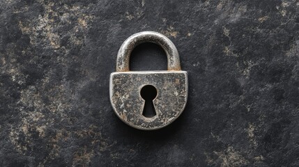 Shiny silver padlock on a matte black background, sharp contrast and elegant design.