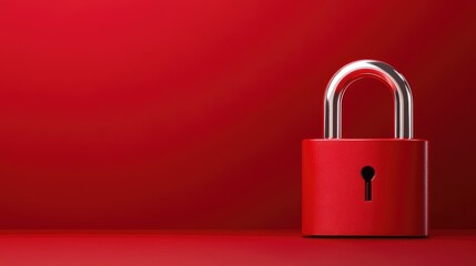 Silver combination padlock on a glossy red background, sleek and secure design.