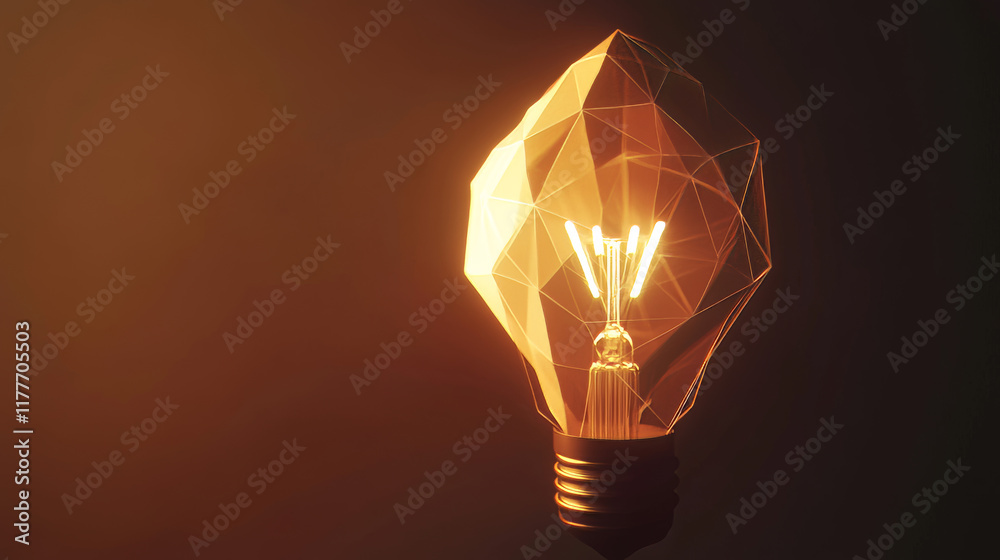 Poster hologram idea. a light bulb made of polygons, triangles of points and lines. the idea is a low poly 