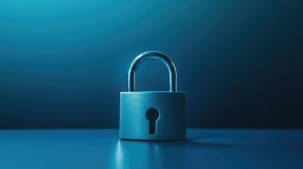 Fototapeta premium Silver padlock placed against a royal blue background, sharp focus with soft lighting for a clean look.