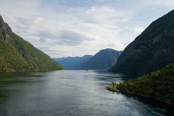 Majestic fjord landscape in serene afternoon light