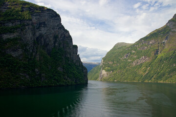 Majestic fjord landscape in serene afternoon light