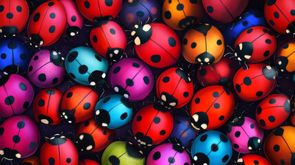 Vector seamless background of ladybirds of different sizes. Beautiful background from insects.
