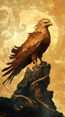 Fototapeta premium Majestic Golden Eagle Perched on a Dark Rock