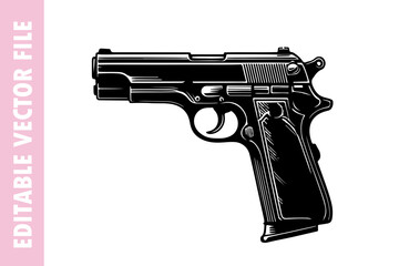 gun and bullets, pistol  gun vector silhouette illustration