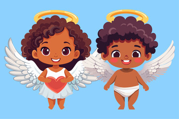 Cartoon Cuple Amur African American Angel Saint Valentine