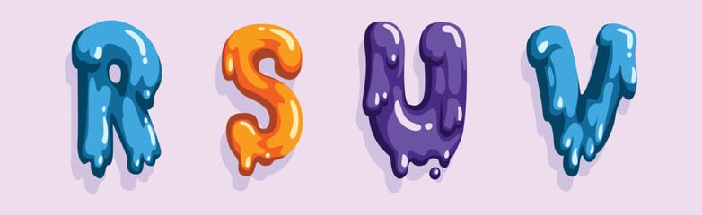 Slime Font and Alphabet Capital Letter Colorful Vector Set