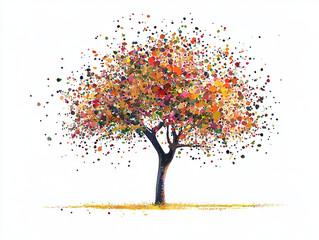 Fototapeta premium pointillism Tree of dots illustrating vibrant colors abstract art and nature-inspired&nbsp;creative&nbsp;beauty