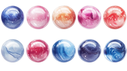 Colorful Abstract Spheres: A Diverse Collection of Vivid Marbled Patterns and Cosmic Swirls for Creative Graphic Design and Artistic Inspiration