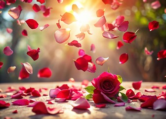 Scattered Rose Petals Floating in Air, Cutout - Romantic Floral Background