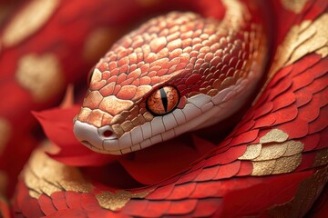 Fototapeta premium Sleek Minimalist Snake Design with Layered Red and Gold Elements